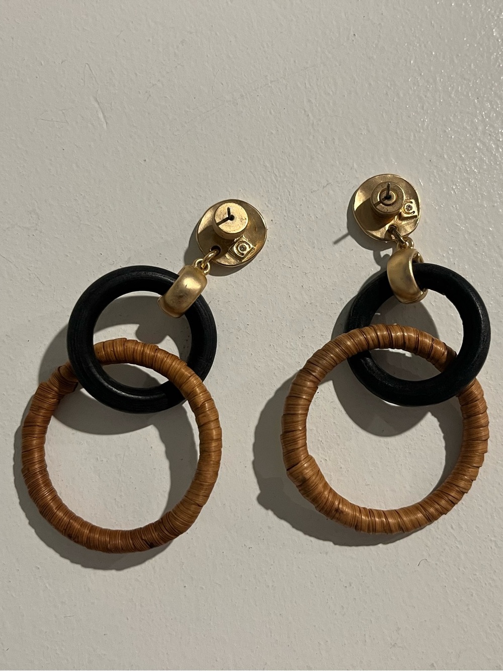 Gold-Accent Wood Double Hoop Drop Earrings